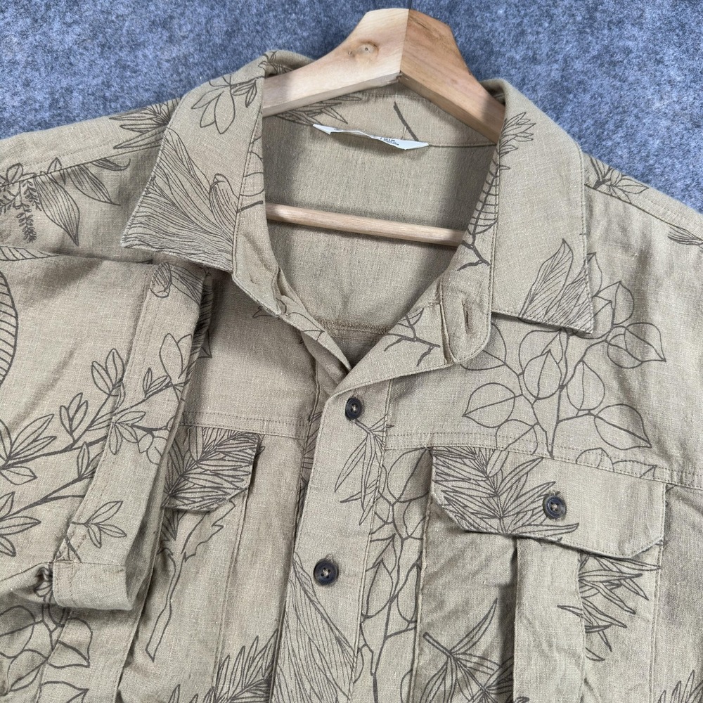 Backcountry Shirt Mens Medium Beige Floral Hemp Blend Short Sleeve Button Front